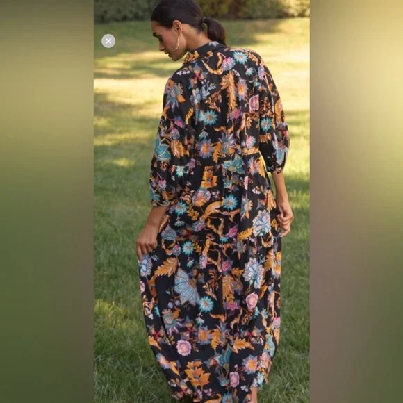ANTHROPOLOGIE THE CAROLITA PRINTED TIERED MAXI DRESS SIZE S BLACK MOTIF NWT - Picture 2 of 14